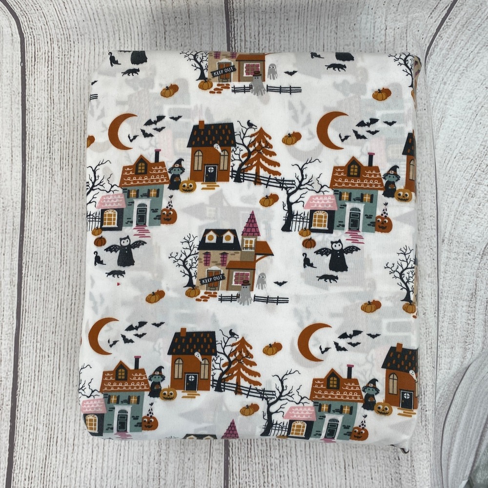 Envogue Sheet Set FULL Halloween Haunted House White Orange Spooky Ghost Bat